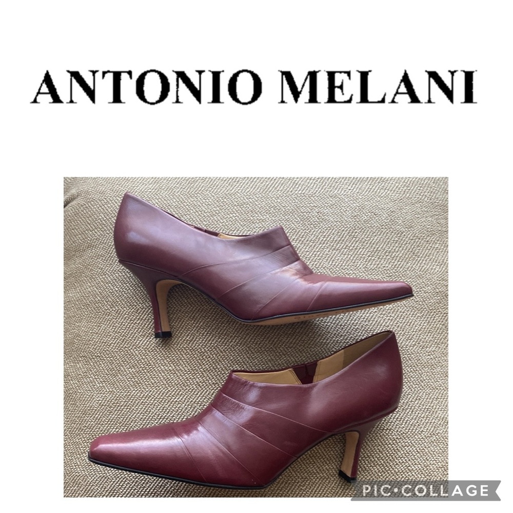 Antonio Melani Pointy Square Glove Fit Slip In Heel. Cranberry Red Leather.SZ 10